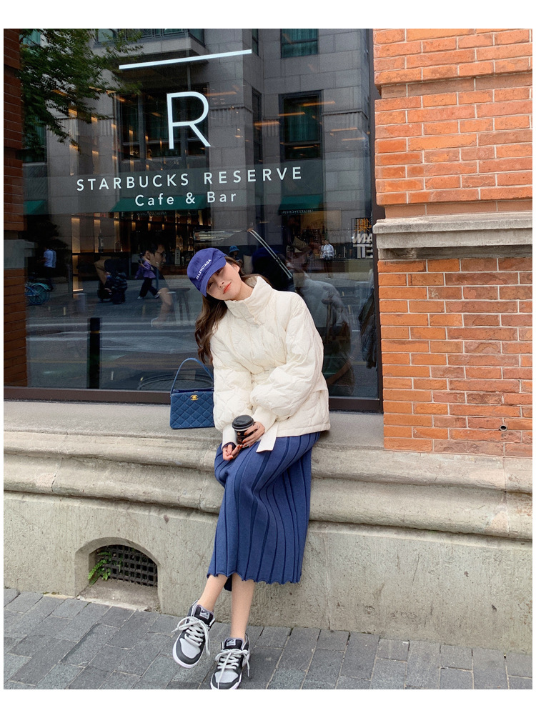 白色羽绒棉服女冬外套2022年新款轻薄收腰韩版欧货冬装短款面包服详情9