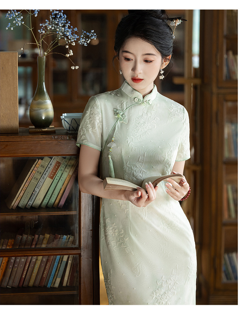 国潮风斜襟盘扣改良旗袍连衣裙女夏季复古素雅年轻款气质名媛裙子详情14