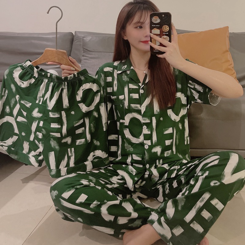 20款直播短袖开衫仿棉INS夏季情侣睡衣居家休闲宽松家居服三件套详情10