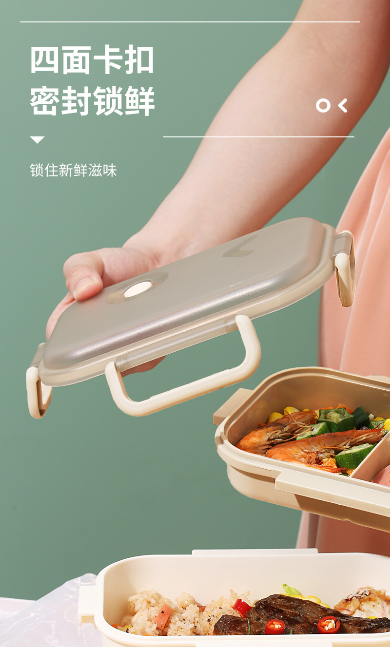 简约透明双层饭盒创意学生上班族食堂便携餐盒可微波便携式便当盒详情4