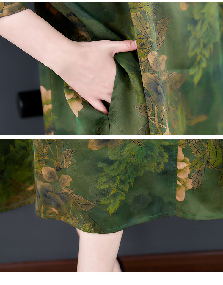 高端大牌香云纱袍子长款中长袖秋季新款大牌真丝连衣裙妈妈装详情20