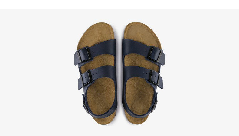 BK全牛皮勃肯鞋真皮软木凉鞋复古男女款厚底双排扣棕色大码博肯鞋详情21