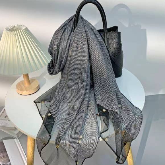 New spring and summer light and soft solid-color silk scarf for women, suitable for all seasons. Long blended scarf with diamonds, elegant scarf pic 10