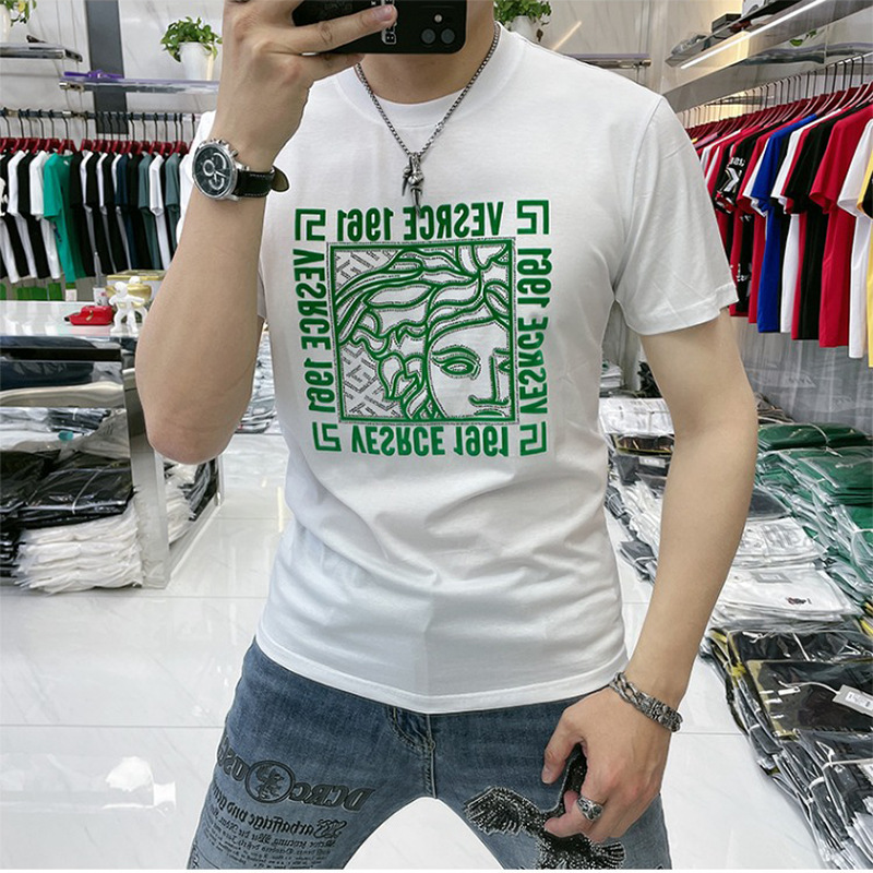 高品质夏季男士短袖t恤植绒圆领衫美人头半袖男装丝光棉薄款休闲详情13