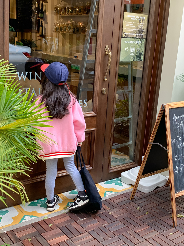 TCkids2022AW Autumn/Winter Edition fleece thickened embroidered label pink baseball jacket pic 20