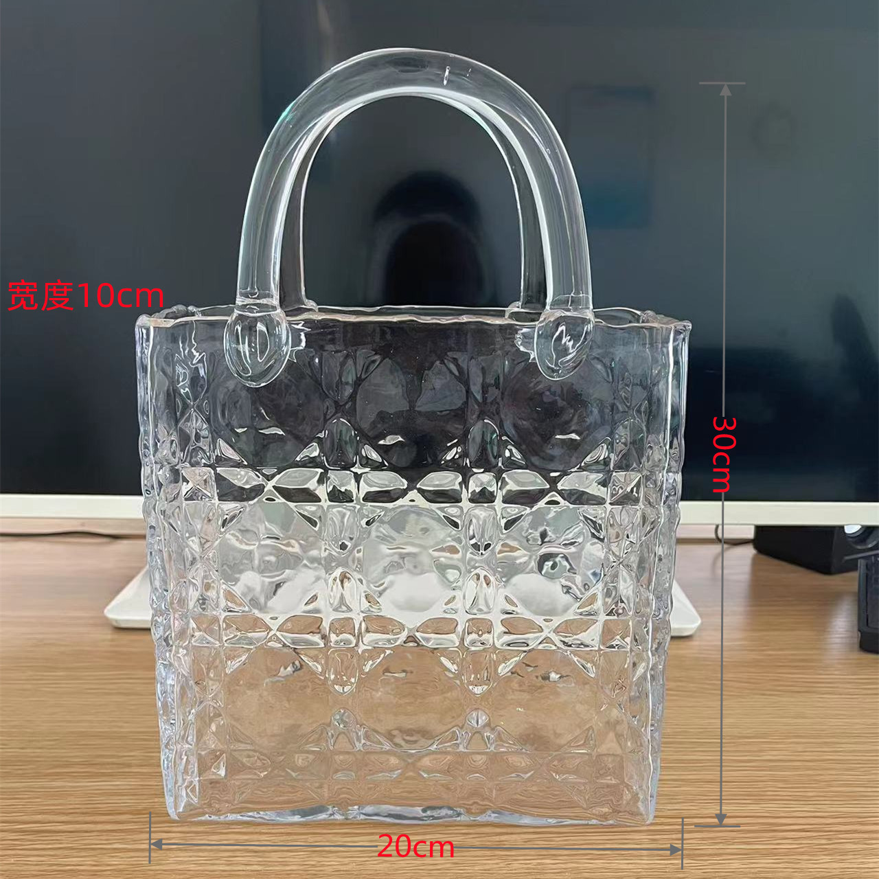 新款玻璃手提包包透明花瓶插画创意桌面摆件跨境品泡泡瓶手提篮水晶工艺品详情5
