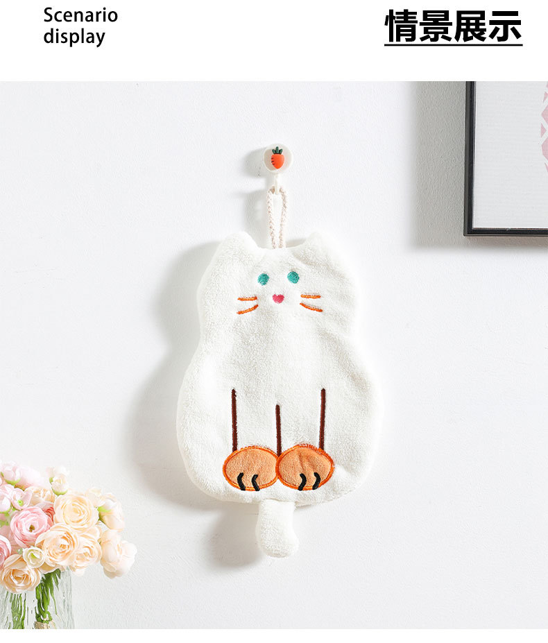 厨房国潮卫生间儿童卡通擦手巾吸水毛巾猫咪珊瑚绒方巾儿童可挂擦手布详情10