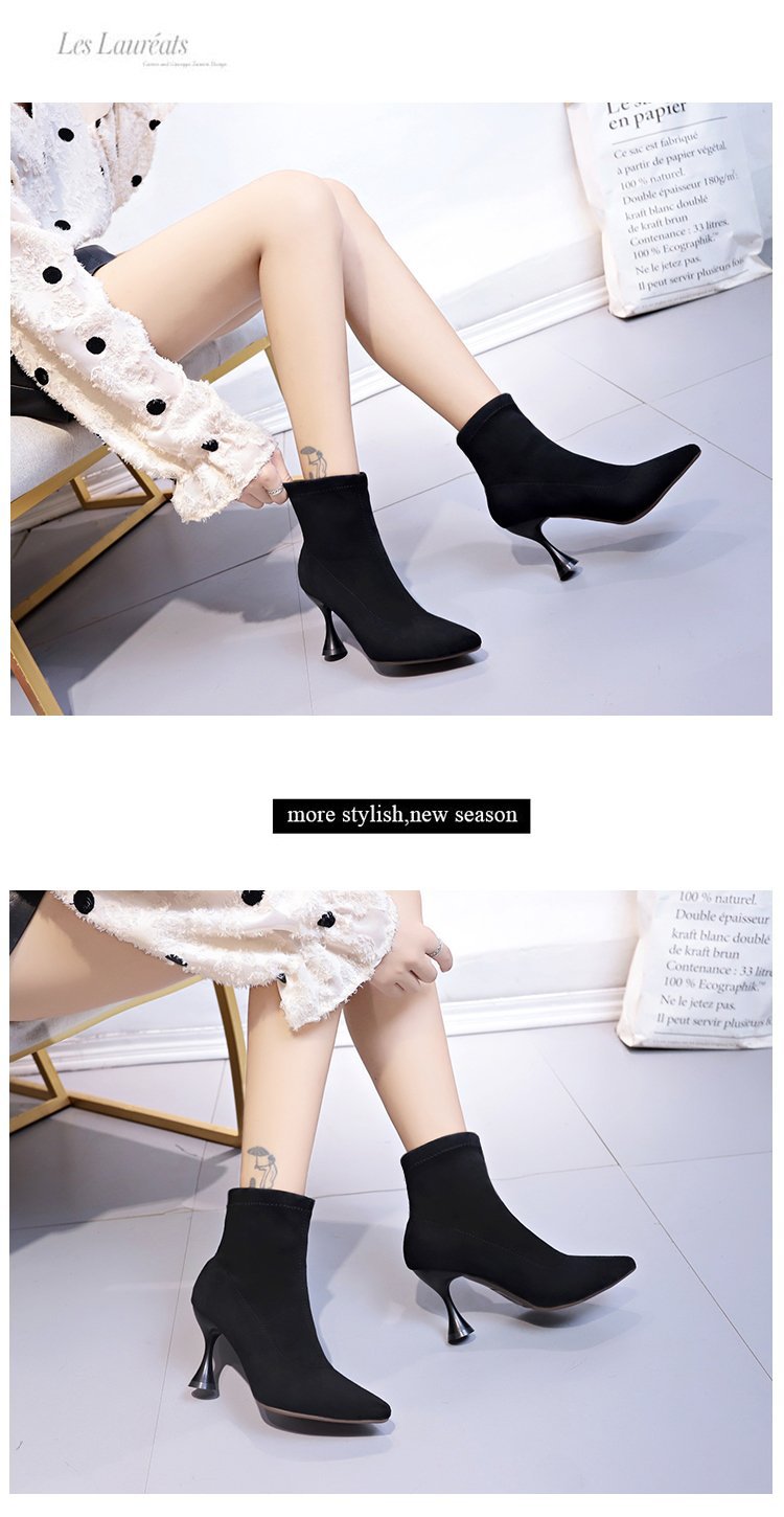 2024春季季新款时尚尖头马丁靴酒杯跟欧美舒适加绒女短靴子批发详情12