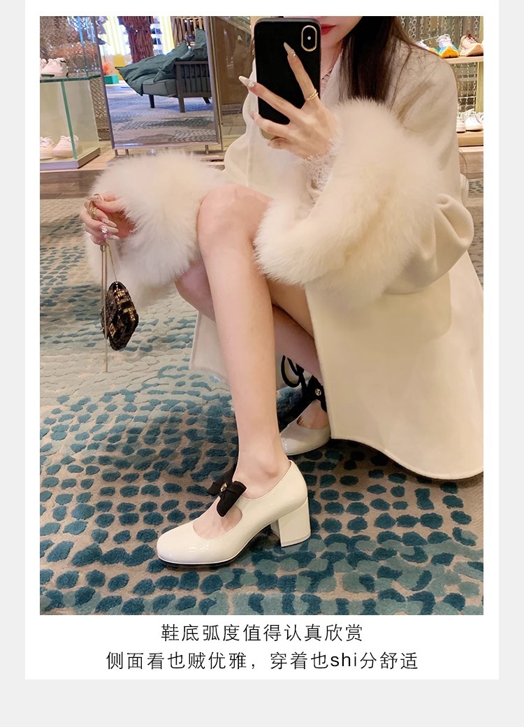 葡萄妈蝴蝶结玛丽珍鞋女法式高跟鞋真皮女鞋小香风粗跟制服皮鞋女详情23