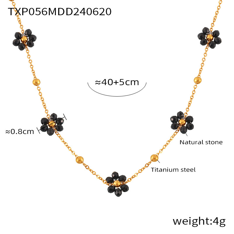 British-style retro, niche, individual, simple and versatile accessories, natural stone beaded, flower-shaped titanium steel jewelry set pic 14