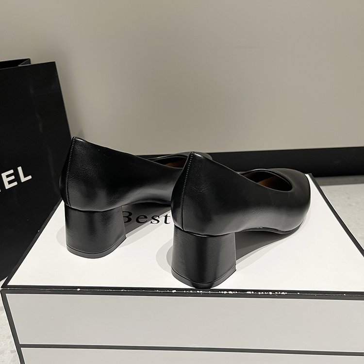 秋季新款女式时装单鞋韩版圆头套脚粗跟高跟单鞋女上班工作鞋子女详情7