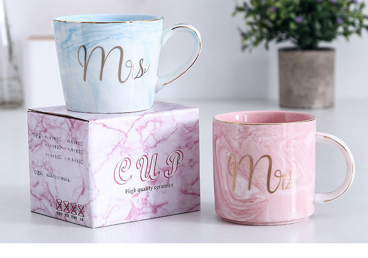 Marble-patterned mug, 12-ounce gold-painted ceramic cup, creative couple water cup set, ceramic cup pic 12