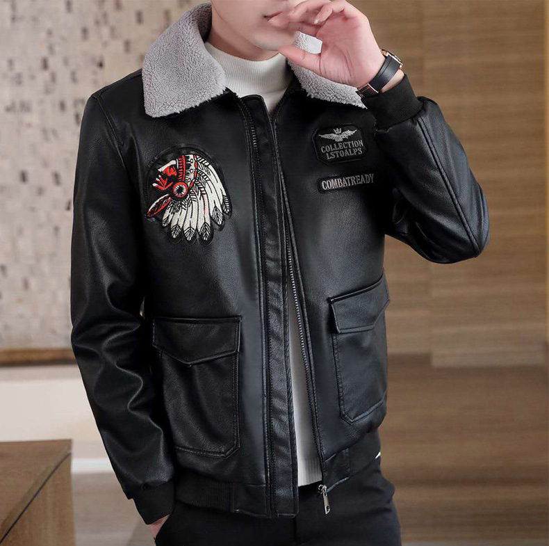 The new winter leather jackets for men, Korean-style leather jackets for men, cotton and thickened motorcycle suits, and pilot jackets are all trendy pic 7