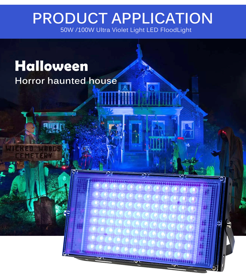 Cross-border 395nm ultraviolet floodlight, UV curing lamp, fluorescent Party stage light, black light drama performance light pic 7