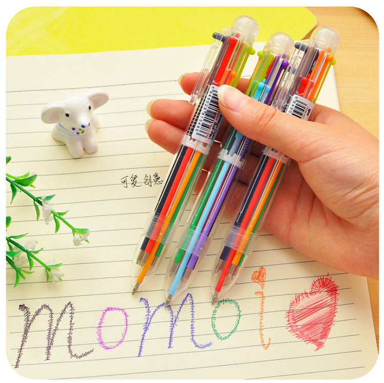 Creative and cute cartoon multi-color ballpoint pens, press pens, colorful personalized oil pens, stationery, 6-color pens wholesale pic 3