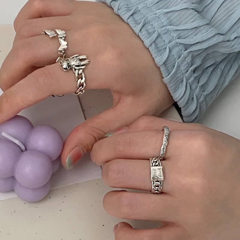 欧美复古嘻哈做旧戒指套装小众个性冷淡风食指戒开口指环2024新款详情4