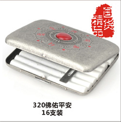 Double-gun cigarette box direct sales, antique copper 320 ultra-thin cigarette box, 16-piece automatic metal cigarette box wholesale pic 3