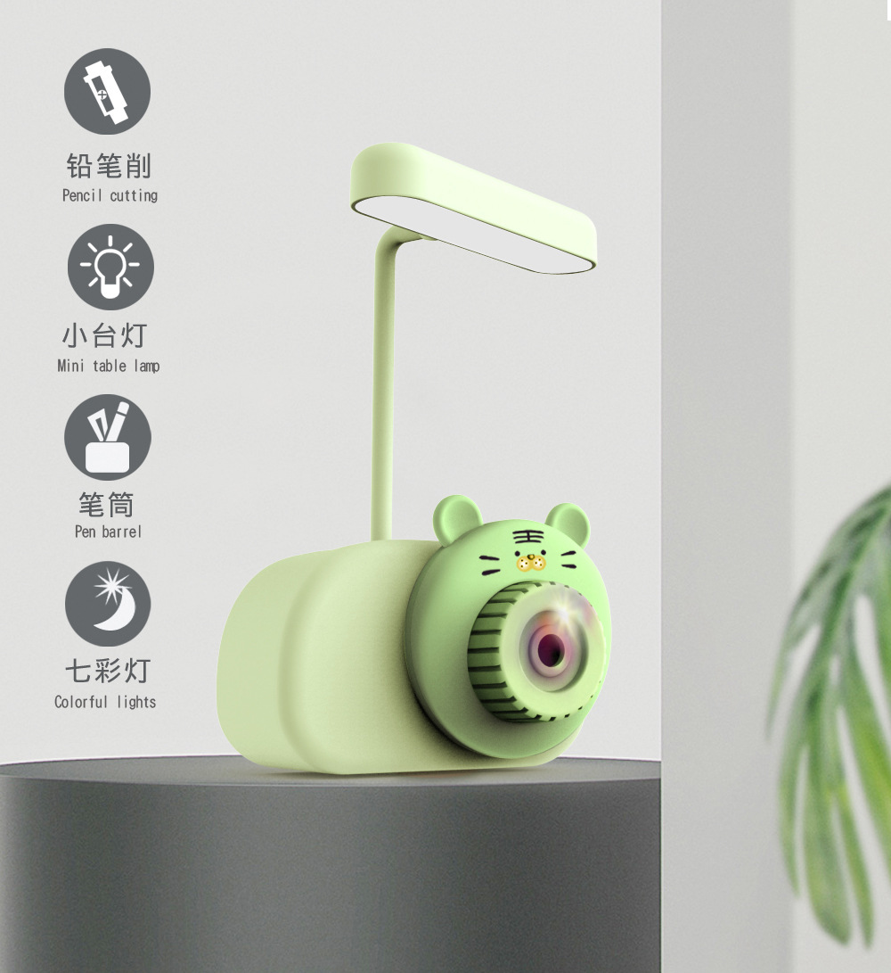 开学季卡通老虎青蛙笔筒台灯铅笔削相机台灯削笔刀夜灯USB充电儿童LED夜灯详情2