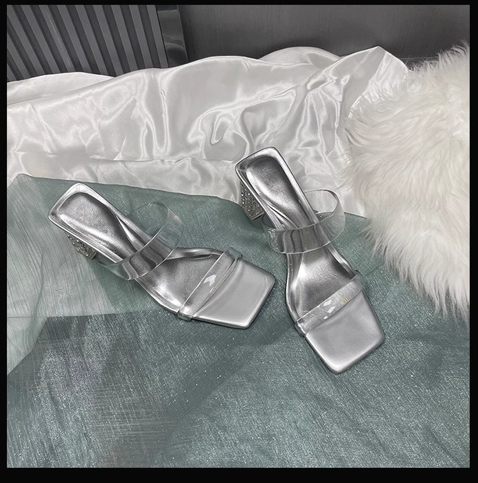 羊皮版~法式绝美透明一字凉拖鞋女夏季外穿精致2024新款粗高跟鞋详情32