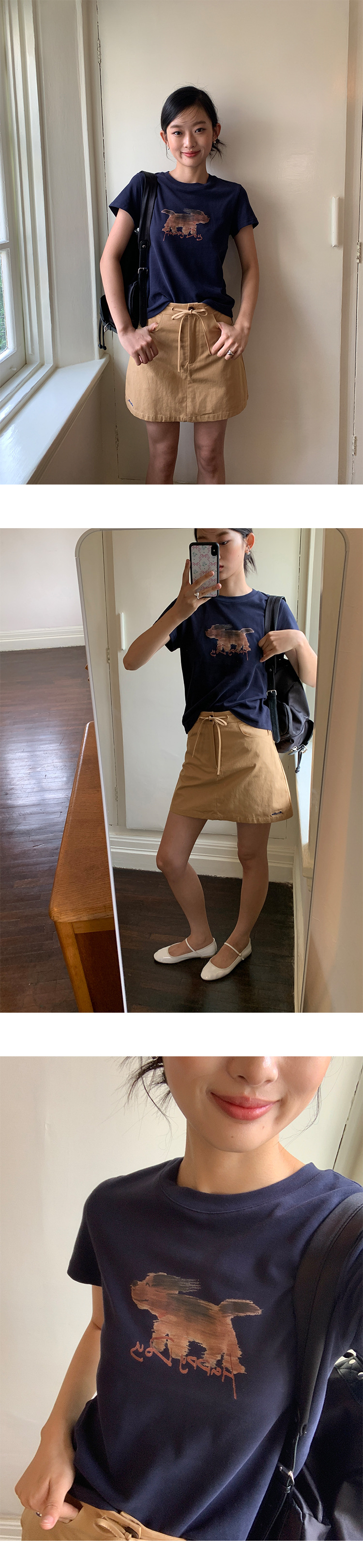 Short-sleeved T-shirt for women in the early autumn of 2024, with a loose, round neck and a simple, slimming design featuring a puppy print pic 7