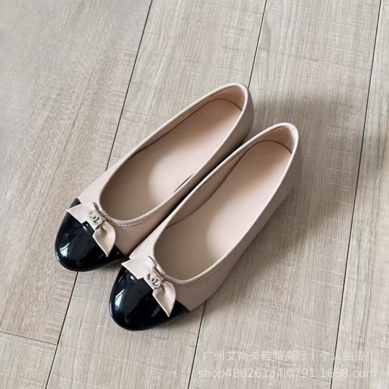 小香风蝴蝶结芭蕾舞鞋2024年新款低跟真皮拼色浅口圆头气质单鞋女详情18