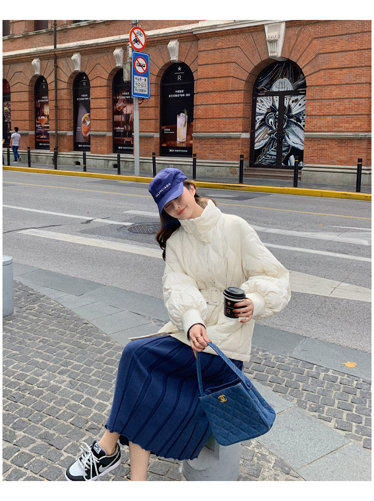 白色羽绒棉服女冬外套2022年新款轻薄收腰韩版欧货冬装短款面包服详情29