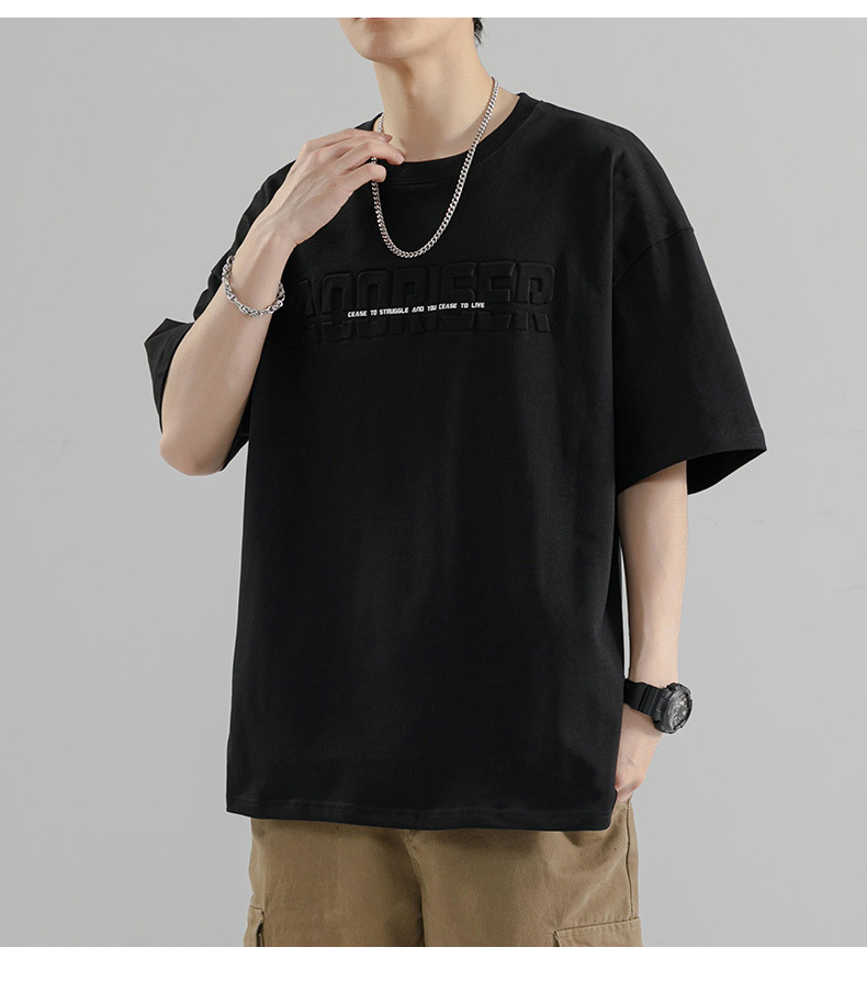 【 Pure Cotton 】 Steel stamp letter short-sleeved T-shirt for men, round neck, loose, casual and versatile, trendy 2024 Summer new short T-shirt pic 16