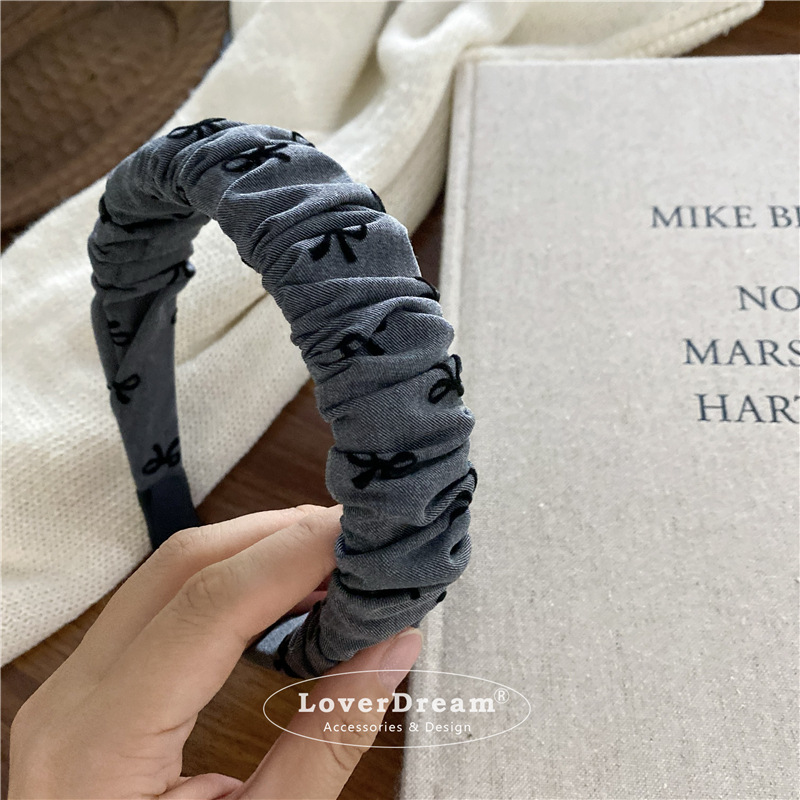 A new high-quality black polka dot heart-shaped bow headband from South Korea, sweet and fashionable headband, versatile hair accessory pic 42