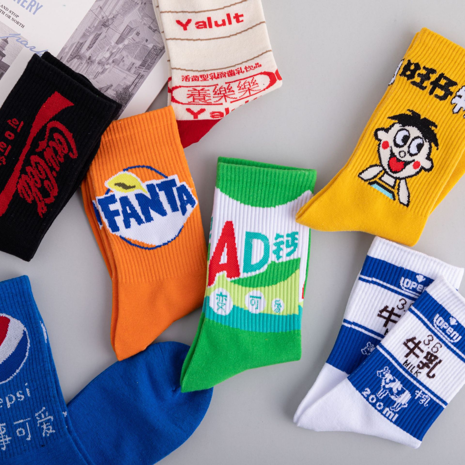 Funny and trendy drink socks for men and women, long socks for Internet celebrities, Japanese school style sports outerwear, mid-calf socks, one-piece consignment pic 3