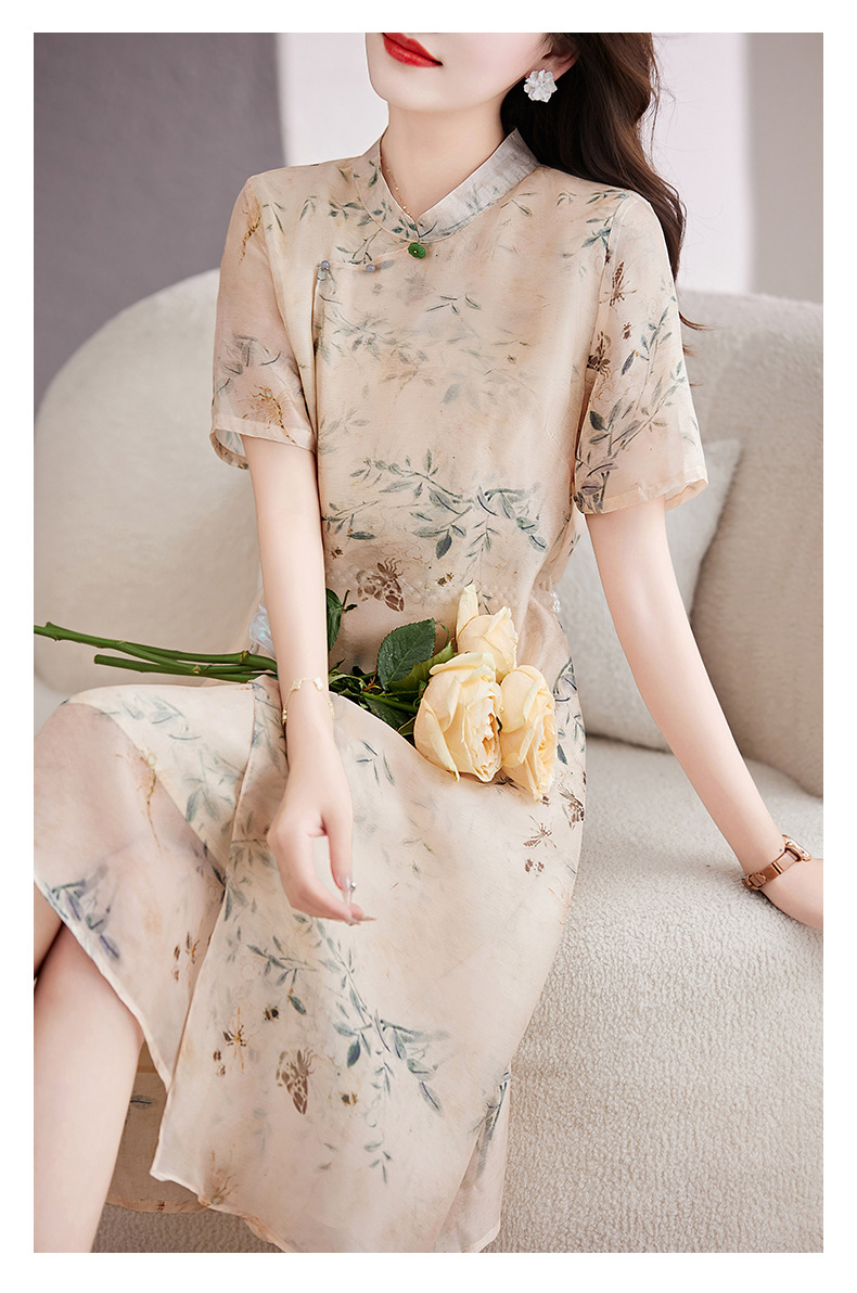新中式国风改良旗袍连衣裙女夏2023新款显瘦气质中年妈妈薄纱裙子详情18