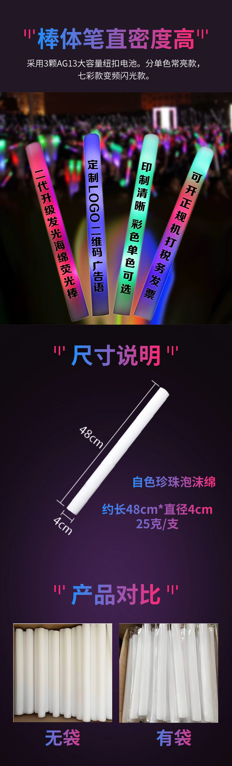荧光棒演唱会道具荧光棒logo七彩荧光棒批发酒吧七彩气氛详情4