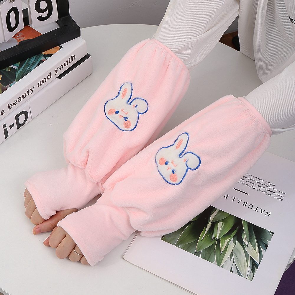 Cute warm hand sleeves for women, long work anti-dirt sleeves, student sleeves, winter two-in-one plush gloves sleeves pic 18