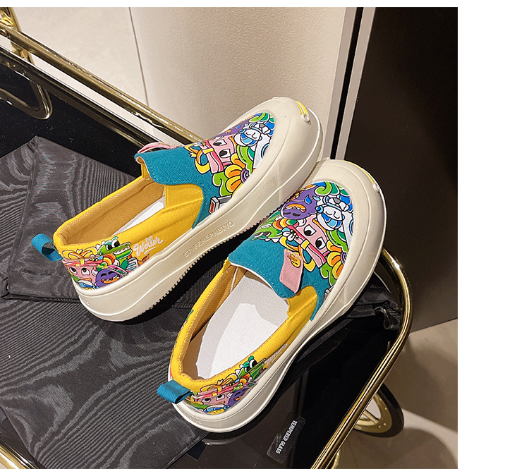 可爱卡通懒人一脚蹬厚底透气帆布鞋女涂鸦2024春秋新款休闲鞋批发详情20