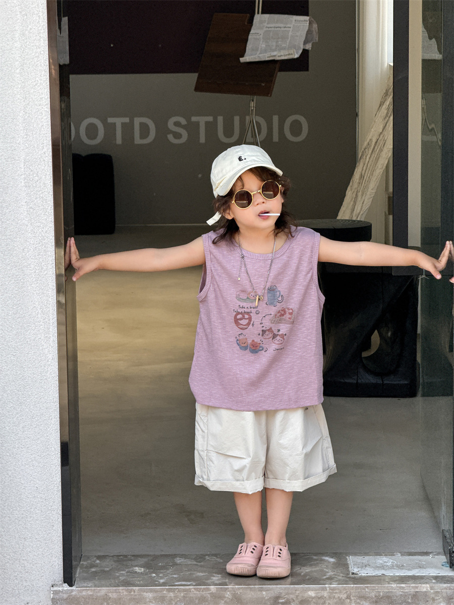宝宝短袖夏装薄款男童夏款韩版童装2024夏季儿童拉架印花背心详情5