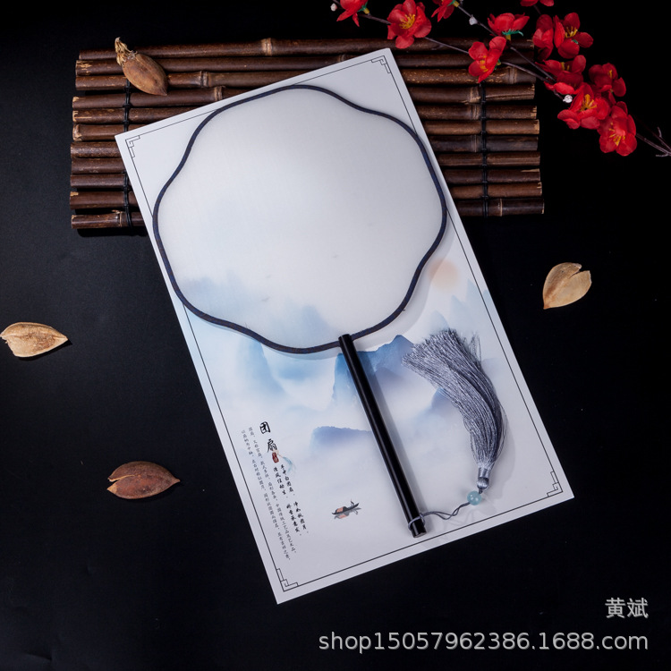 黑檀木真丝宫扇熟娟矾娟工笔手绘圆扇宫廷扇空白团扇DIY刺绣古典详情14
