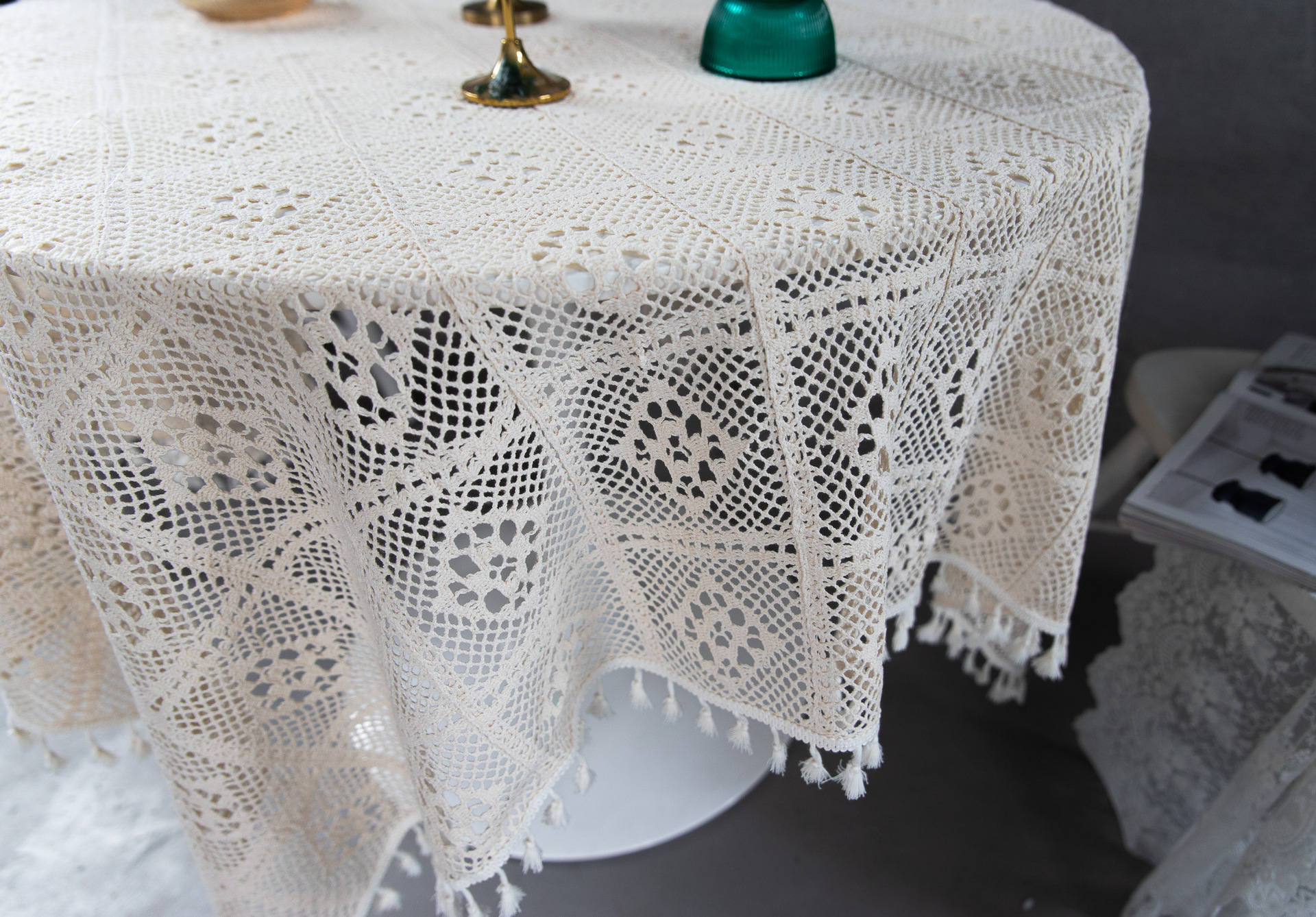 Korean hollowed-out crochet cotton thread woven tablecloths, square cultural art cross-border cover tablecloths, Taiwanese lace table MATS pic 10