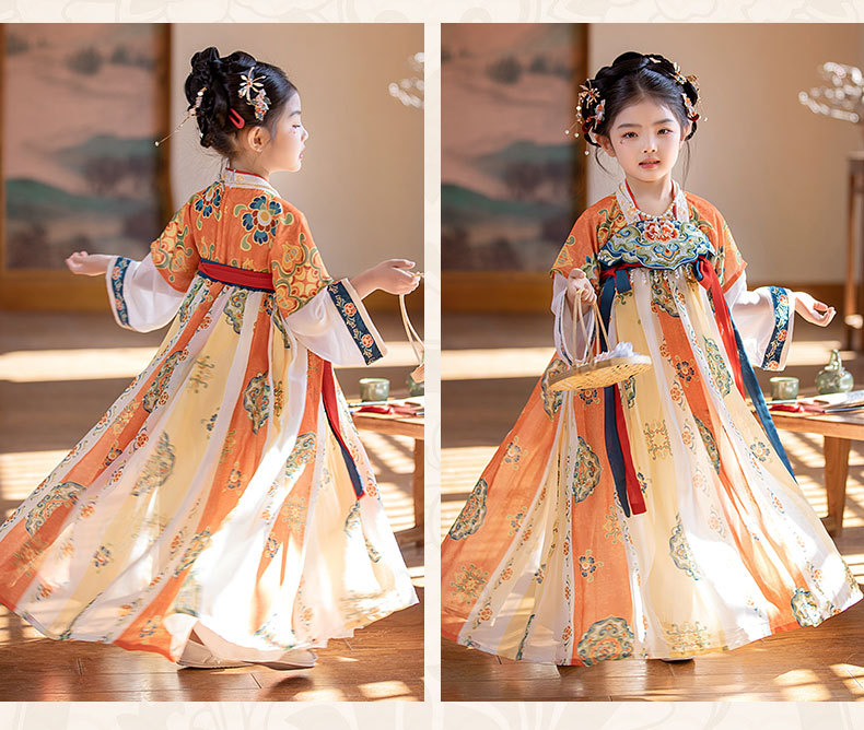 国潮2025夏季新款唐制连衣裙女童汉服超仙连衣裙小女孩敦煌风演出批发详情14