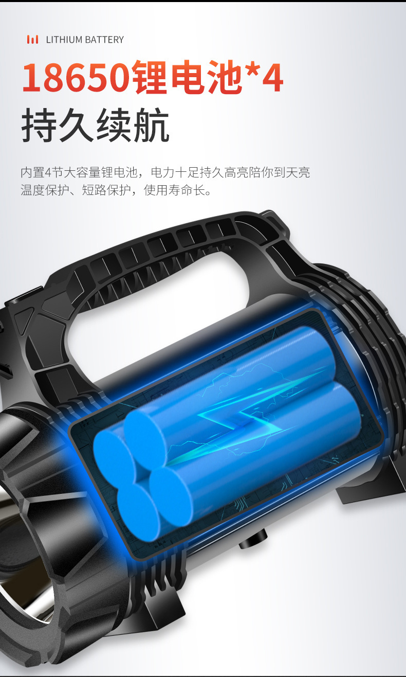 LED强光探照灯家用户外充电应急手电筒救援手提灯ABS材质远射手电详情9