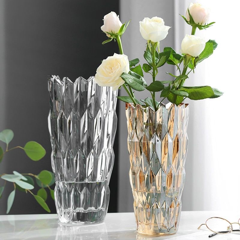 Simple thickened crystal glass vase with serrated mouth, starry sky, water-grown lily, flower arrangement, crystal glass shared vase, living room dining table, home ins decoration pic 29