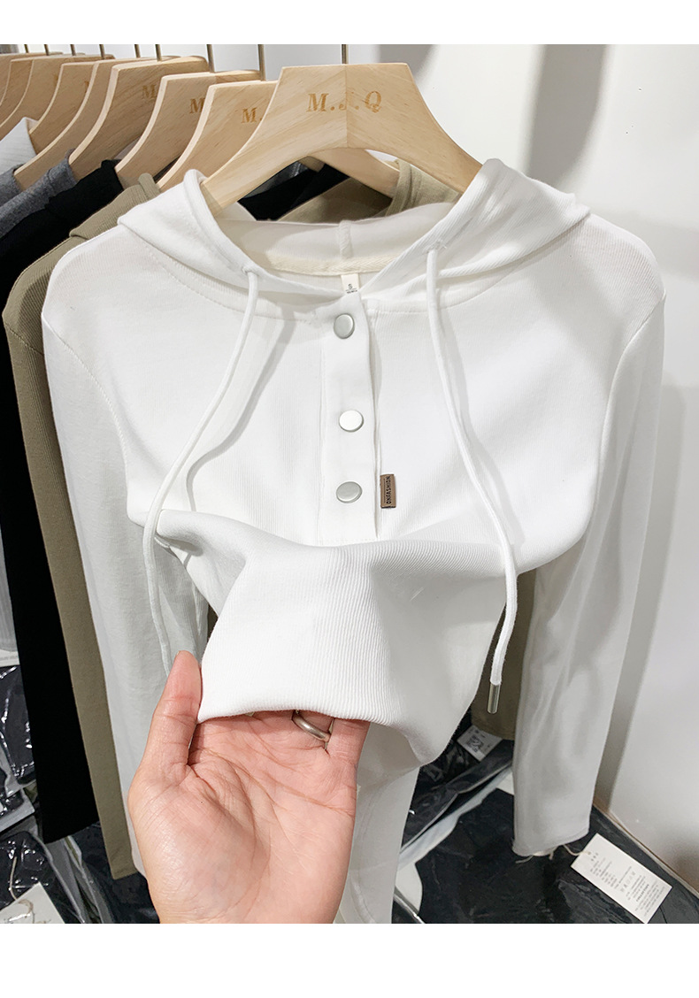 Korean hooded long-sleeved T-shirt for women 2023 autumn/Winter new style, slimming and form-fitting solid color hoodie, versatile top and base layer pic 17