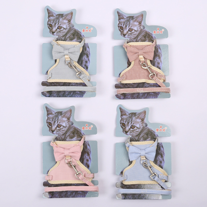 Factory direct sales of cartoon cat bow chest and back straps, sweet pet leash, vest-style cat walking leash wholesale pic 5