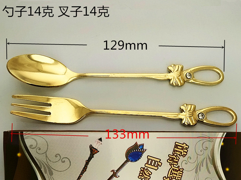 Fashionable bow coffee spoon and fork set, diamond-encrusted stainless steel mirror-polished gold dessert spoon, 3-finger fork, 80 pic 30