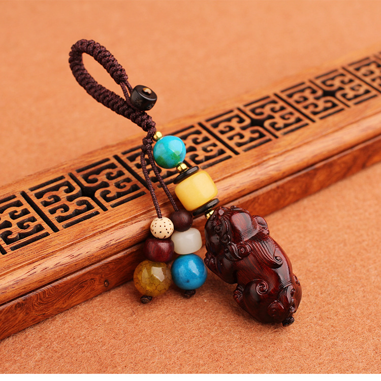 High-end, pure handcrafted, wealth-flowing PI Xiu, small-leaf rosewood, car keychains, car pendants, lanyard, small gifts pic 13
