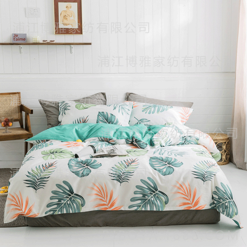 BY Home Textiles ins Style Four-piece Set, All-cotton twill Quilt cover, Student dormitory bedding, Bed hat Four-piece Set wholesale pic 4