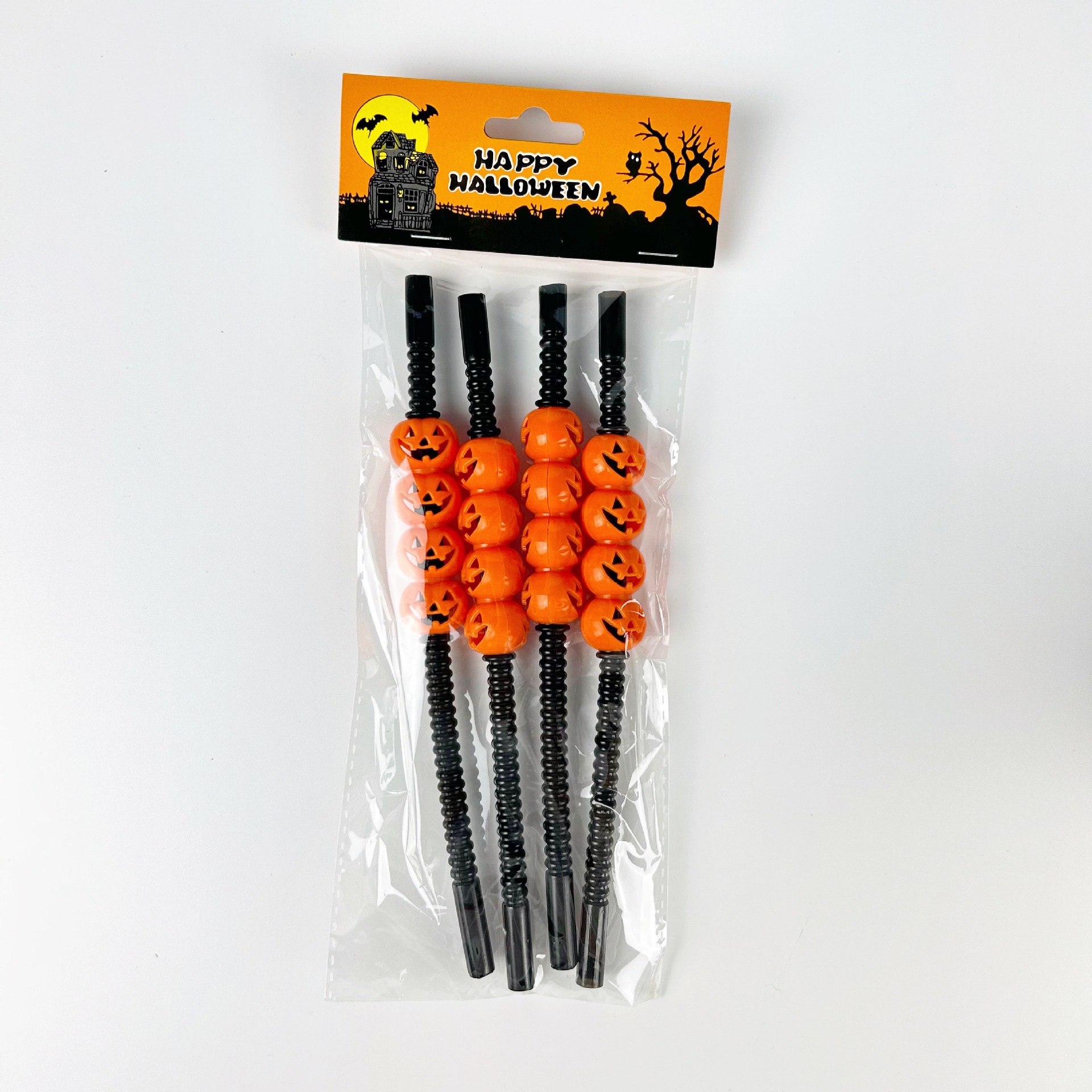 跨境吸管万圣节节日派对吸管帽 创意骷颅头南瓜造型艺术吸管批发详情4