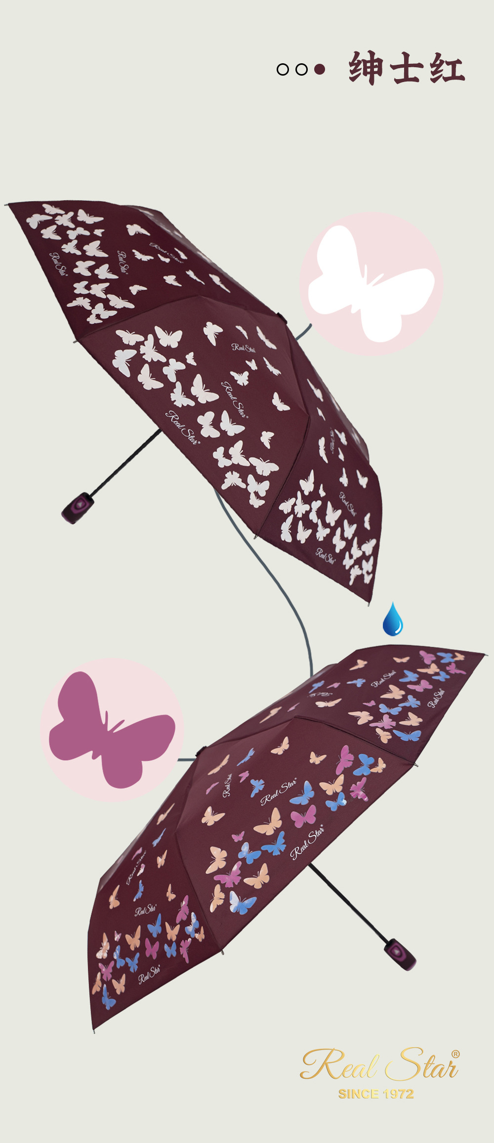 Wholesale export of new semi-automatic three-fold umbrellas that change color when exposed to water for foreign trade pic 11