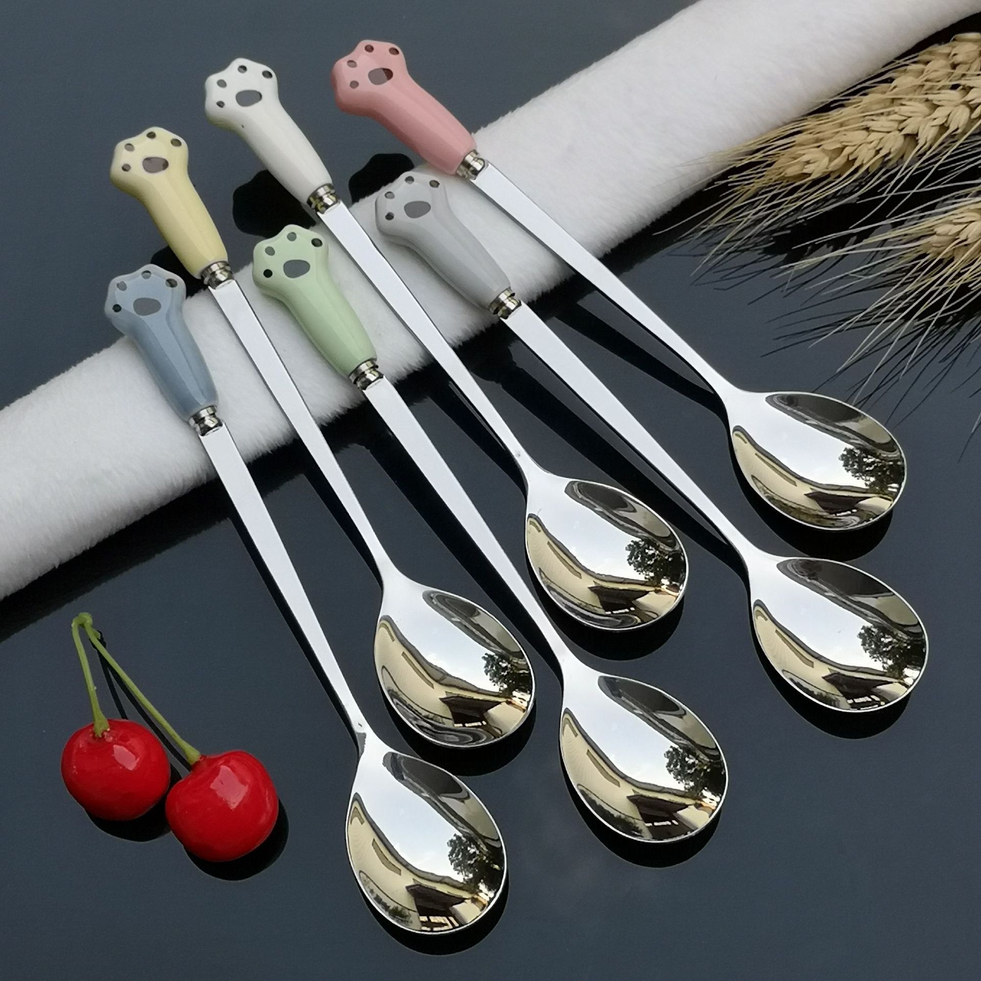 陶瓷柄不锈钢勺子高颜值创意卡通儿童西瓜勺家用咖啡冰淇淋雪糕勺详情14