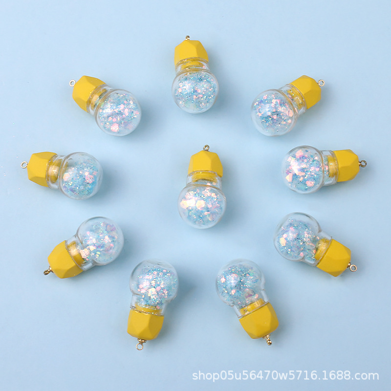 Resin glitter small light bulbs, pendants, earrings, necklaces, keychains, handmade materials, DIY jewelry, small accessories wholesale pic 6