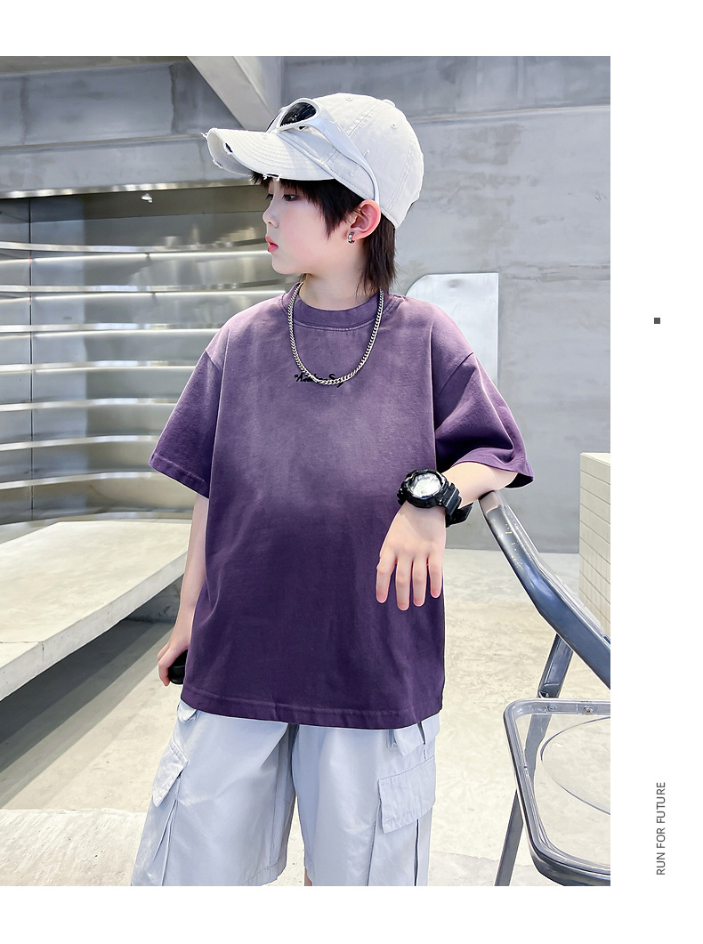 Summer dopamine-gradient short-sleeved T-shirt for boys 2025 New style summer half-sleeved ice-feel top for teenagers and children pic 23