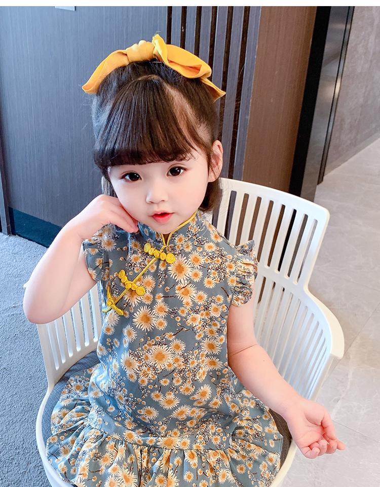 女宝宝改良旗袍连衣裙夏装儿童中国风短袖公主裙小童碎花裙子详情6